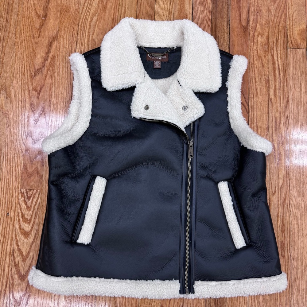 Koolaburra by Ugg Women's Black and Cream Colored Faux Leather Faux Fur Vest